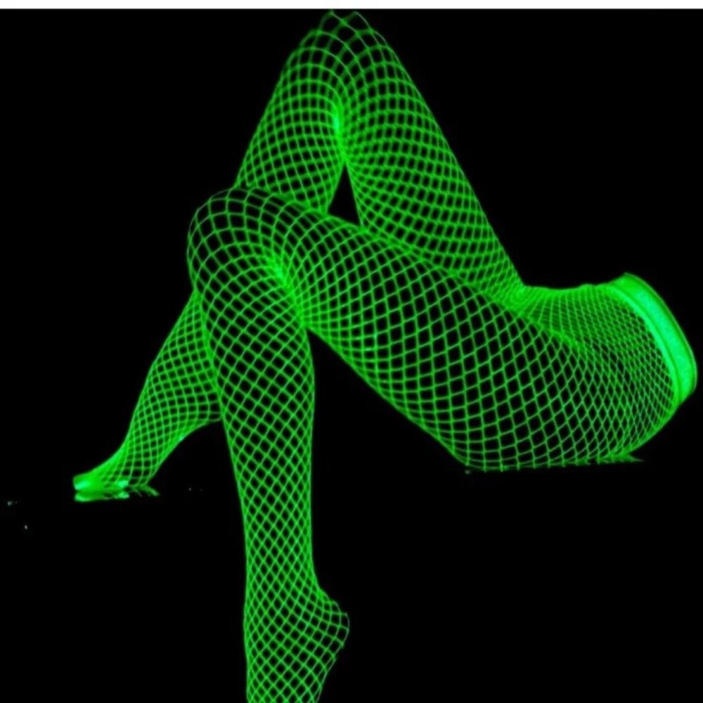 UV Blacklight reactive Neon Green Fishnets Glow in the Dark pantyhose Rave Gift